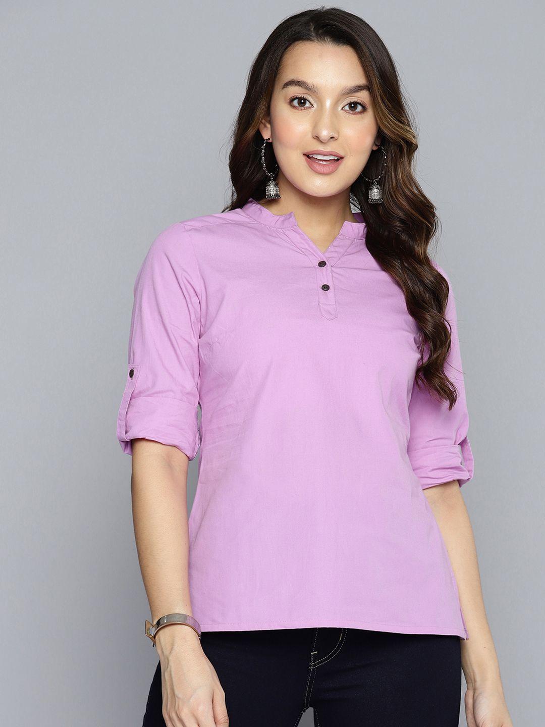 here&now mandarin collar roll-up sleeves top