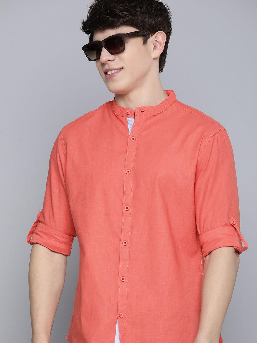 here&now mandarin collar slim fit casual shirt