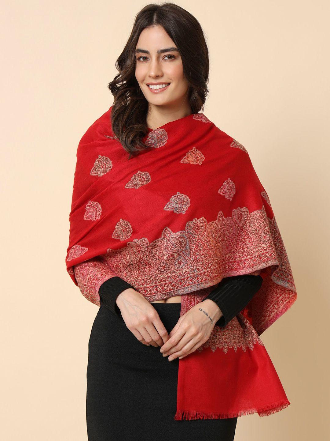 here&now maroon kaani woven design shawl