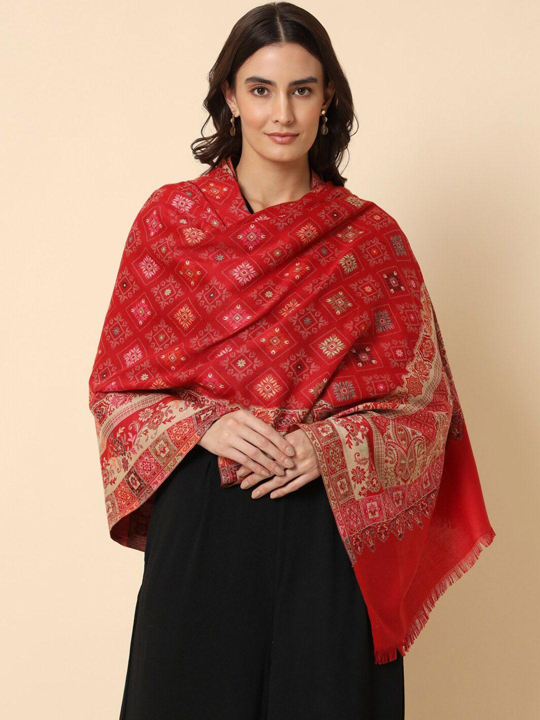 here&now maroon kaani woven design shawl