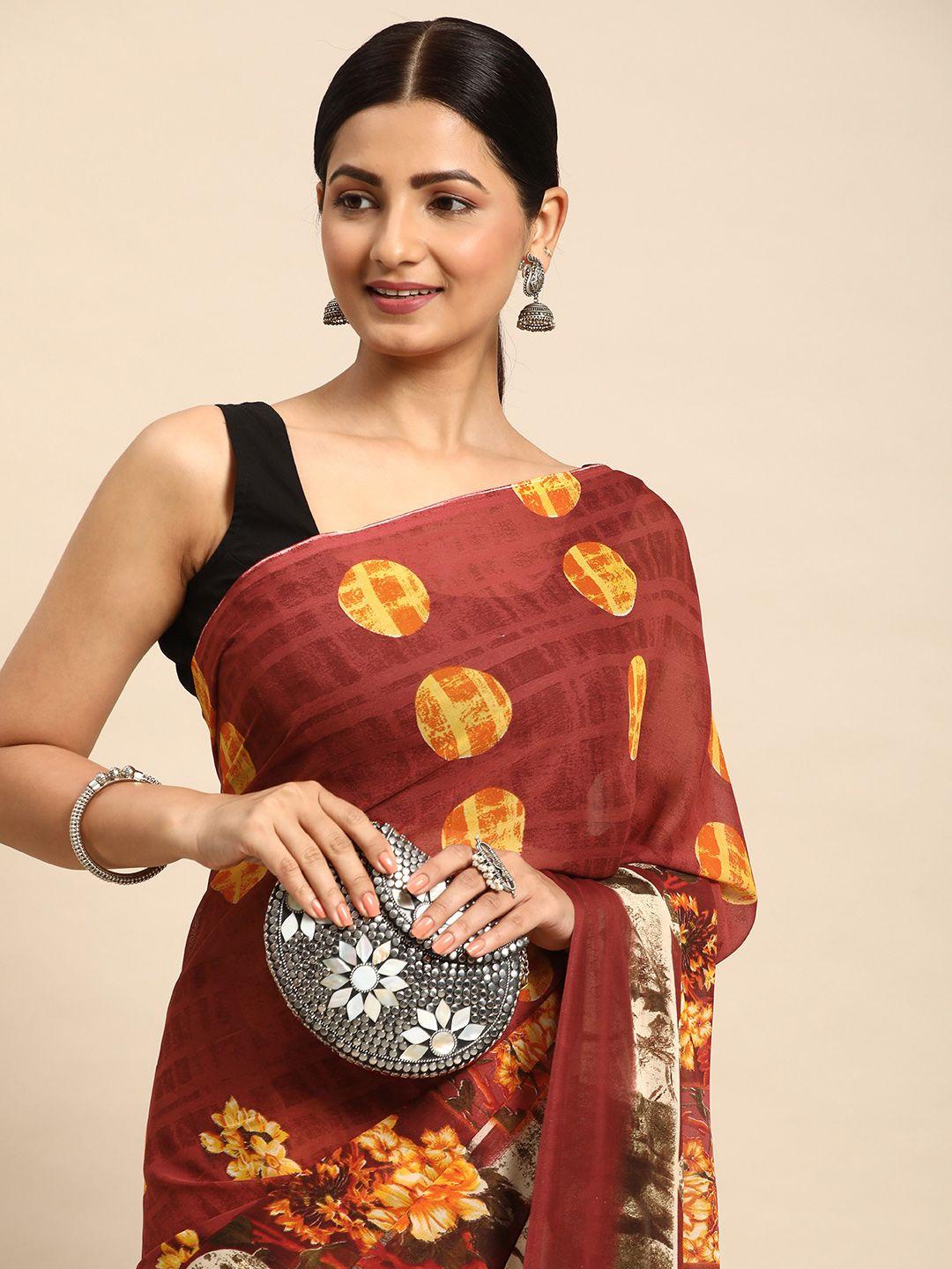 here&now maroon pure georgette saree