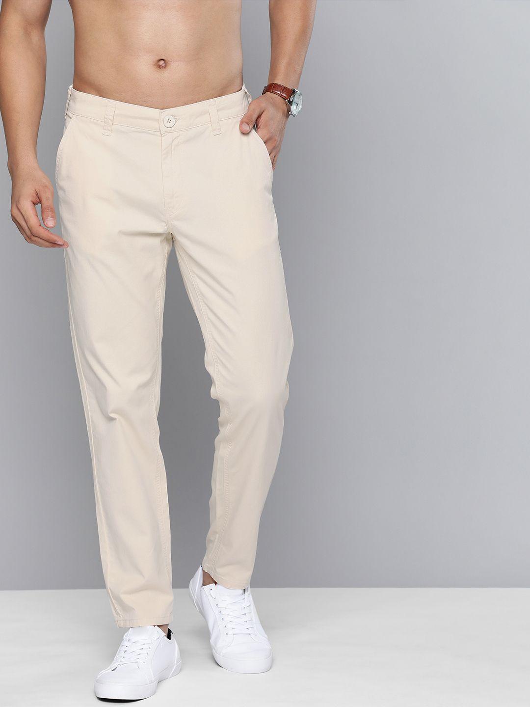 here&now men beige slim fit chino trousers