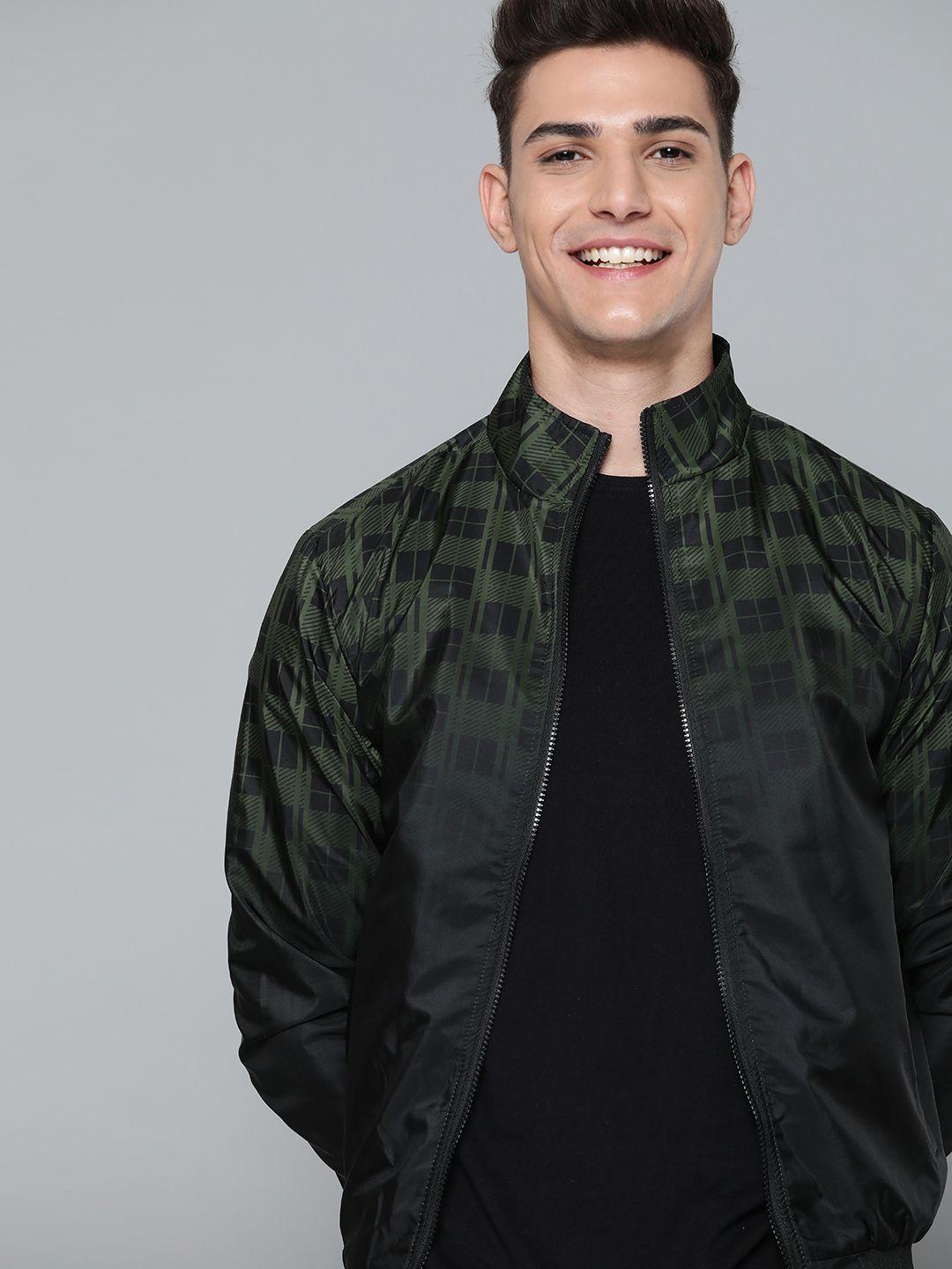 here&now men black & green ombre bomber jacket