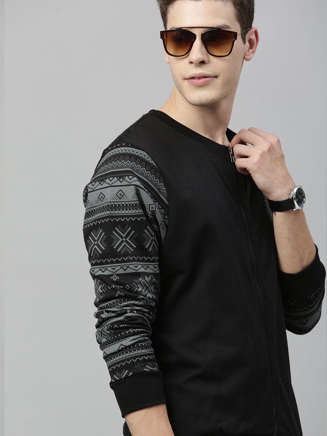 here&now men black & grey printed sweatshirt