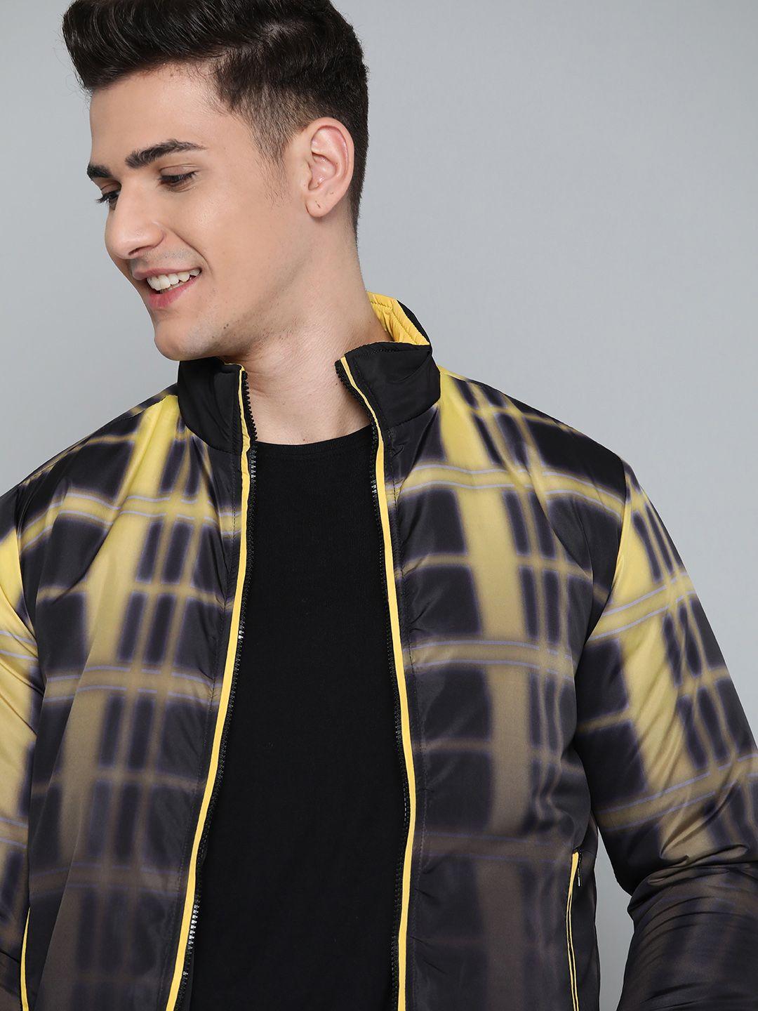 here&now men black & yellow ombre padded jacket