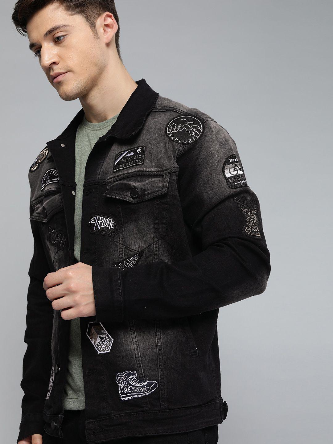 here&now men black faded denim jacket