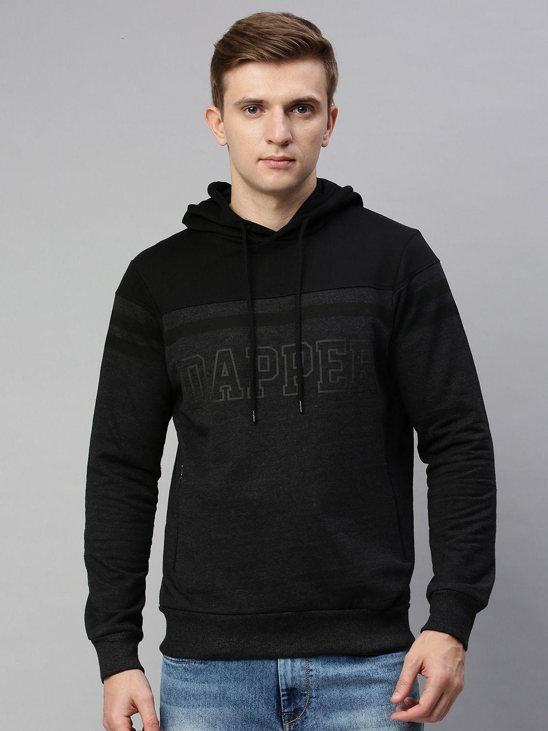 here&now men black printed hooded sweatshirt