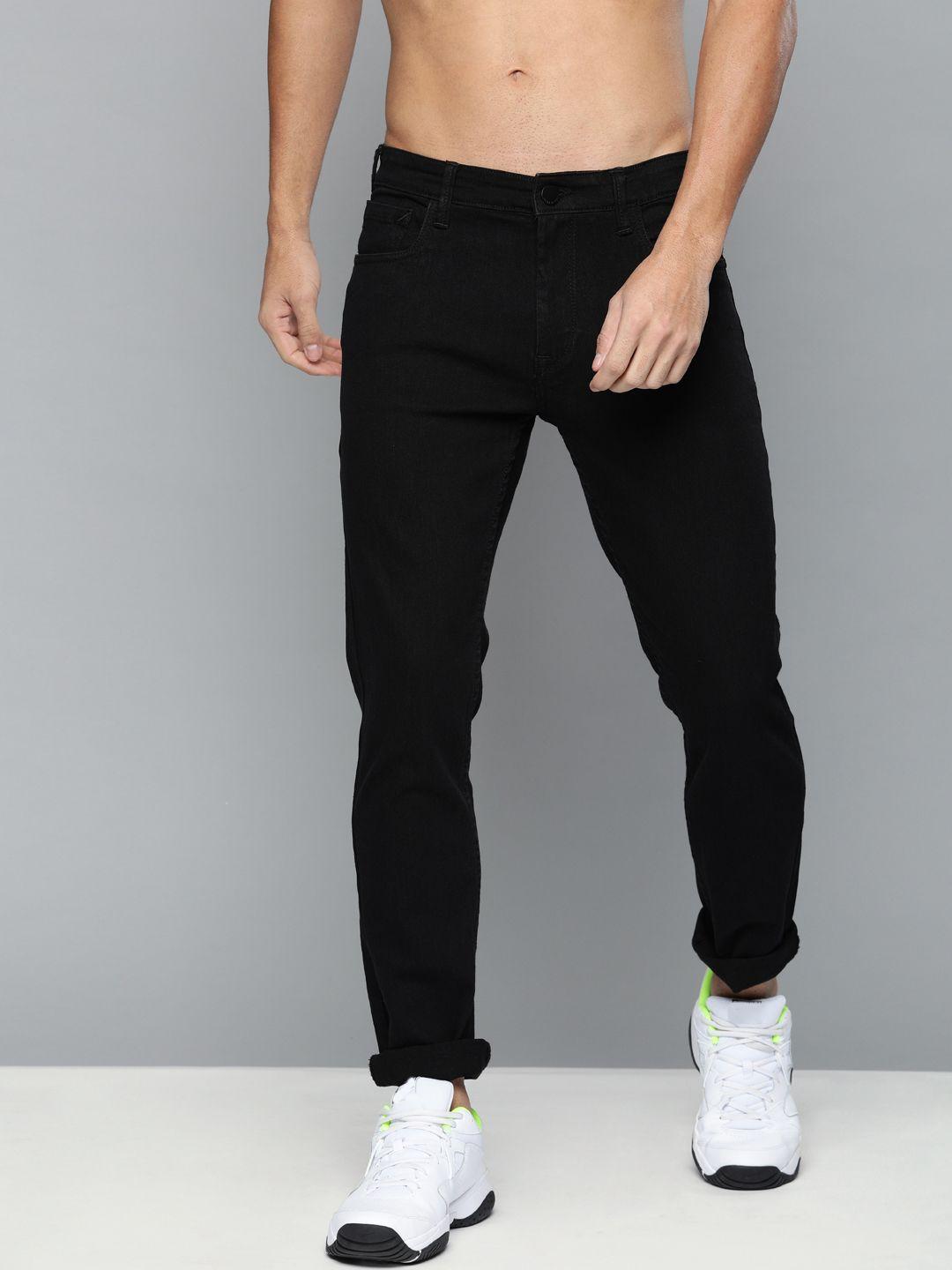 here&now men black slim fit mid-rise clean look stretchable jeans