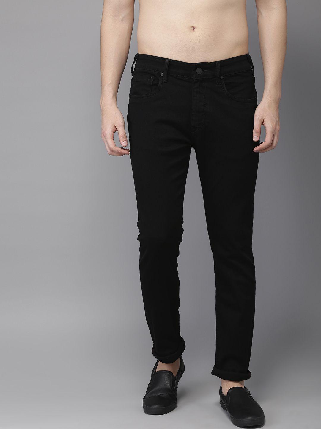 here&now men black slim fit mid-rise clean look stretchable jeans