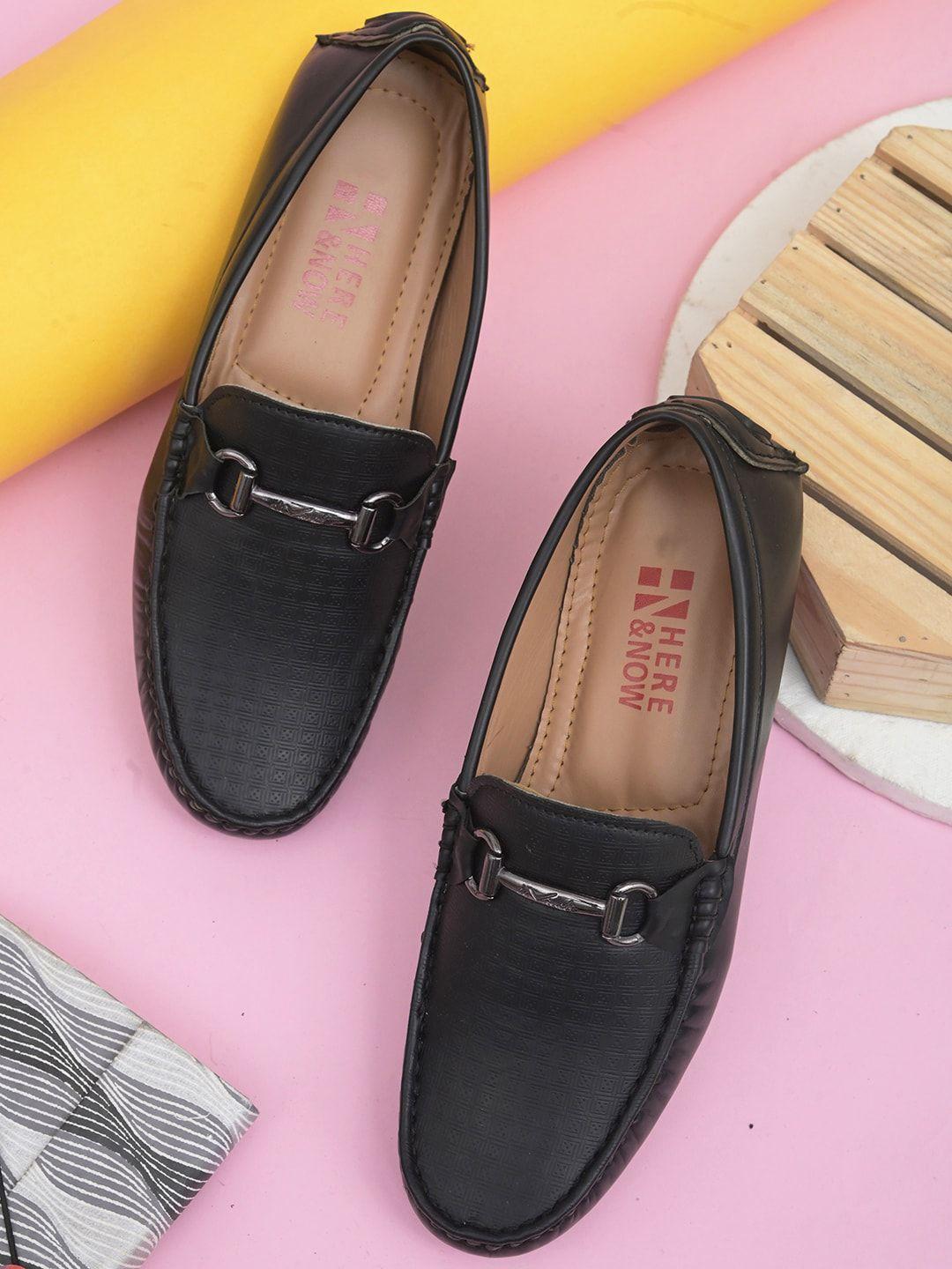 here&now men black solid comfort-fit formal loafers