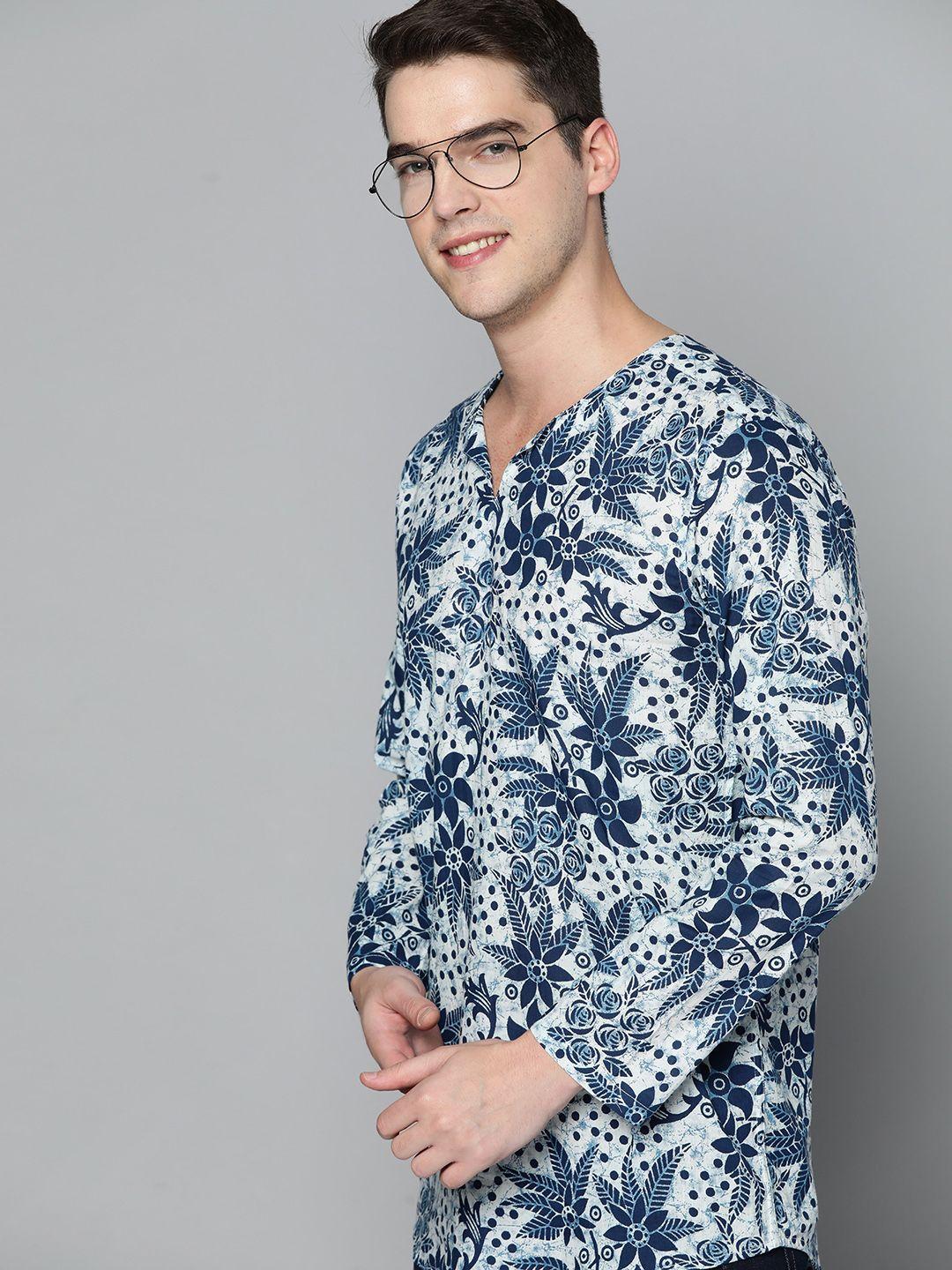 here&now men blue floral printed kurta