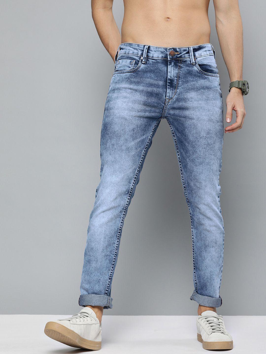 here&now men blue skinny fit mid-rise clean look stretchable jeans