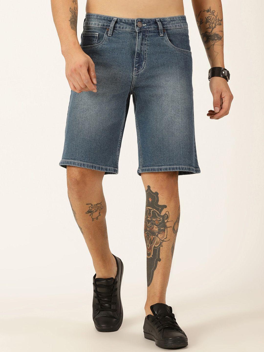 here&now men blue slim fit mid-rise denim shorts