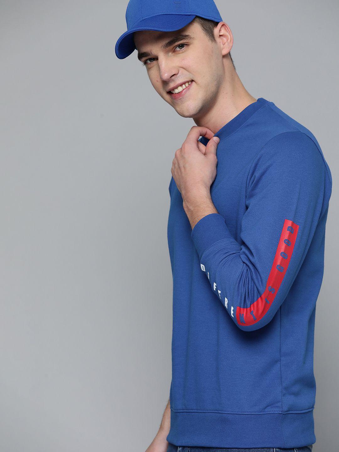 here&now men blue solid sweatshirt