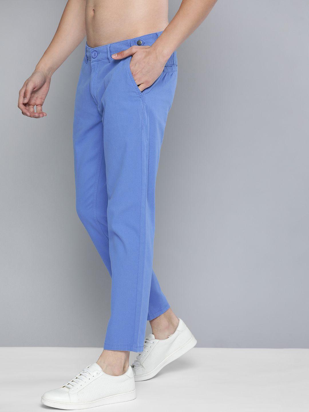 here&now men blue solid trousers