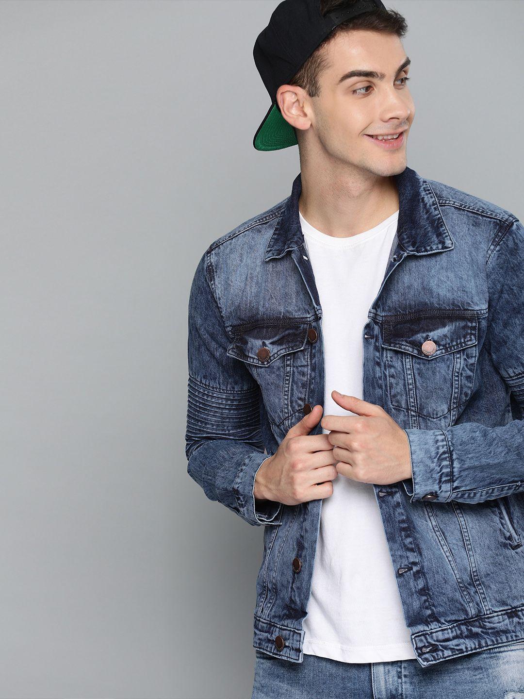 here&now men blue washed denim jacket