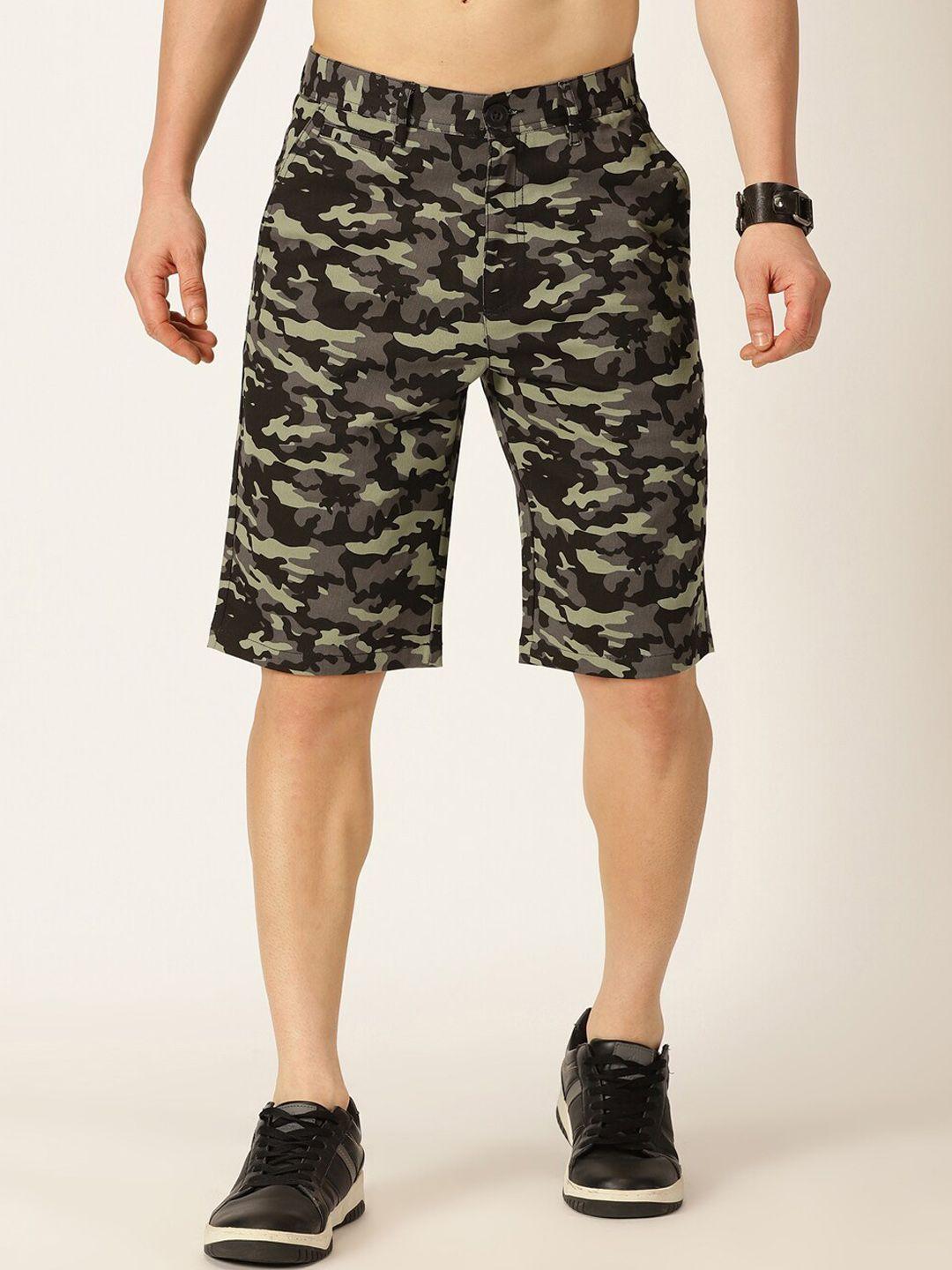 here&now men camouflage printed mid-rise slim fit shorts