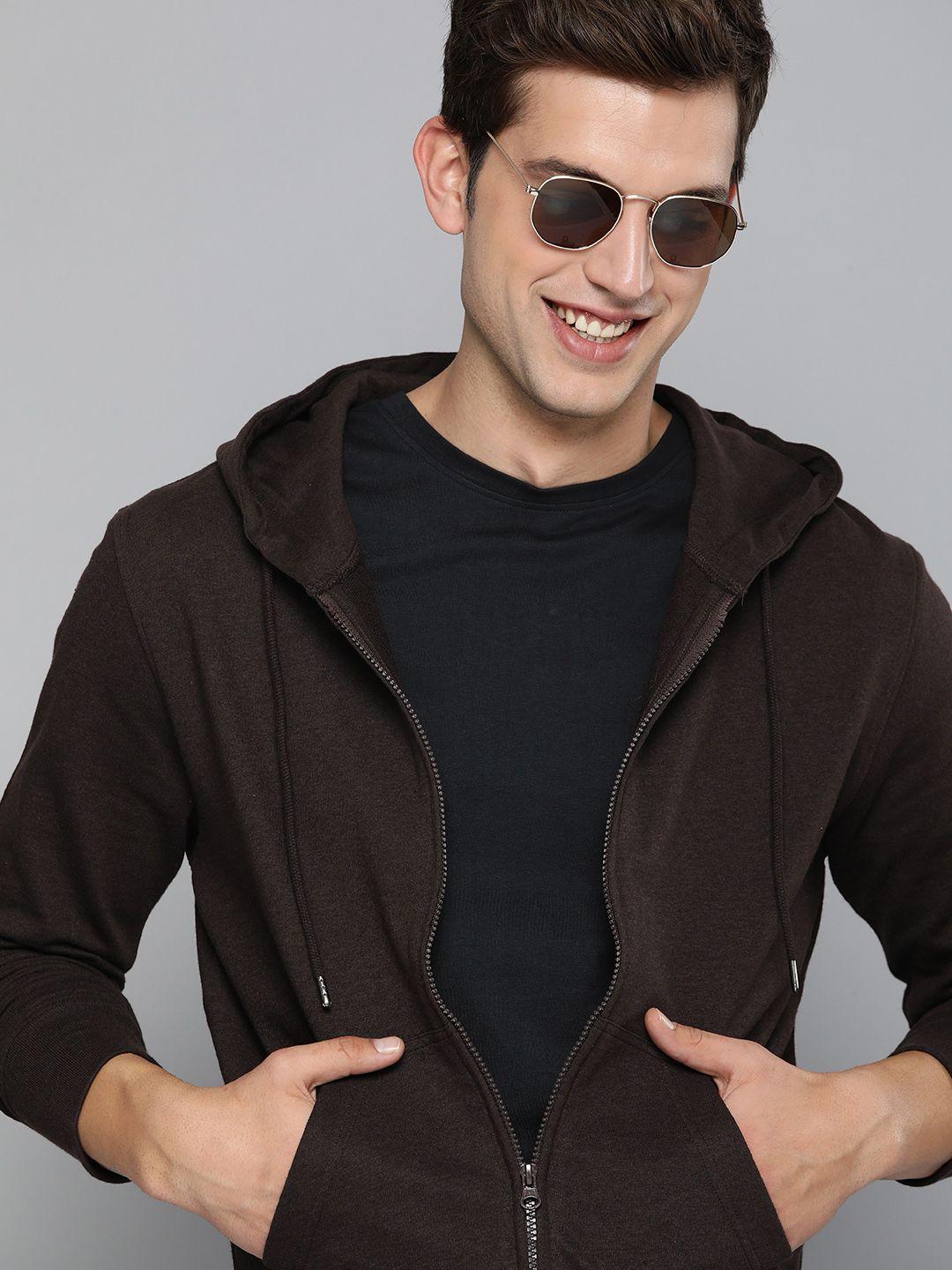 here&now men coffee brown hooded sweatshirt