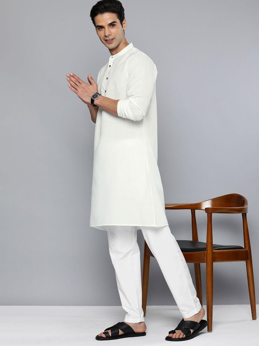 here&now men cream-coloured kurta with trousers