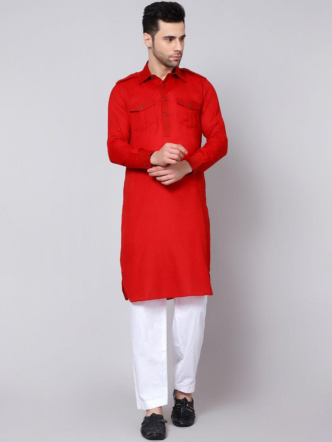 here&now men curved hem pathani kurta with pyjamas