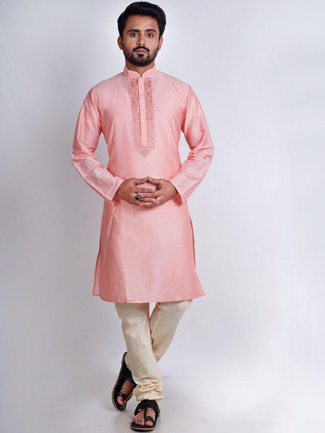 here&now men embroidered kurta with churidar