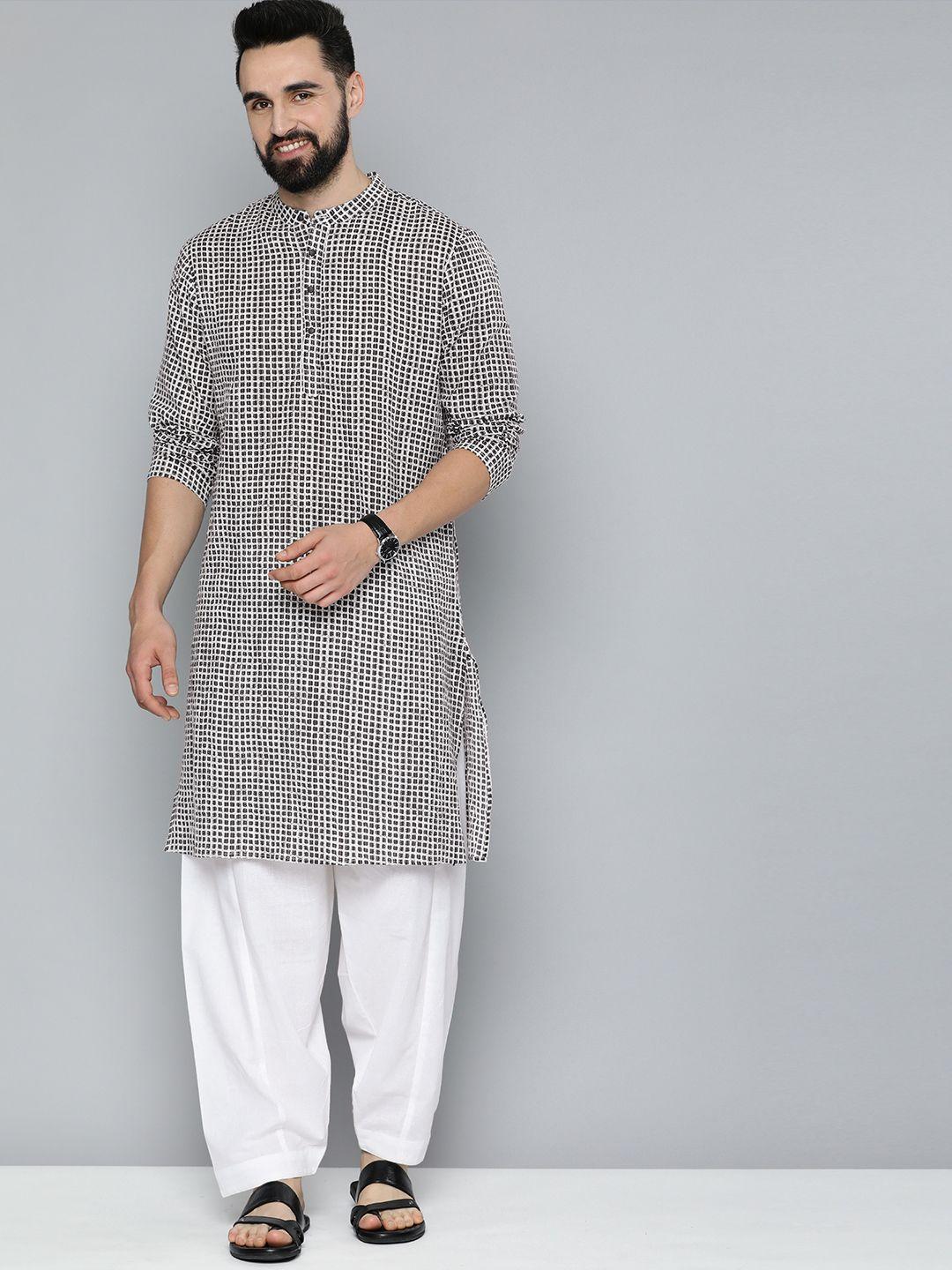 here&now men embroidered pure cotton kurta with pyjamas