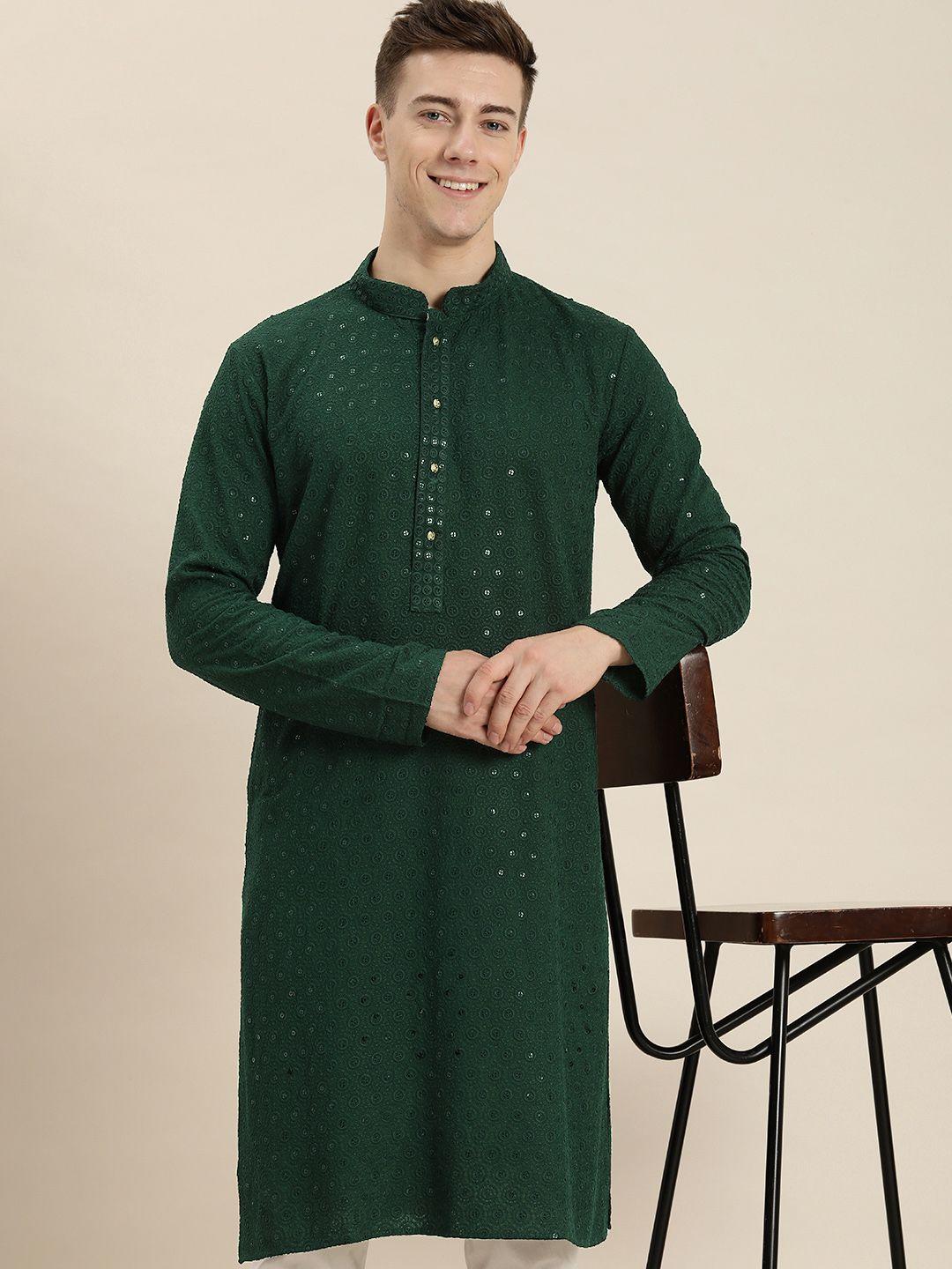 here&now men ethnic motifs embroidered chikankari kurta