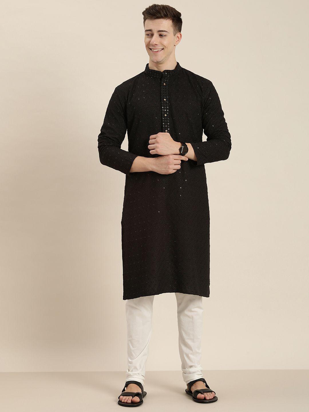 here&now men ethnic motifs embroidered chikankari kurta