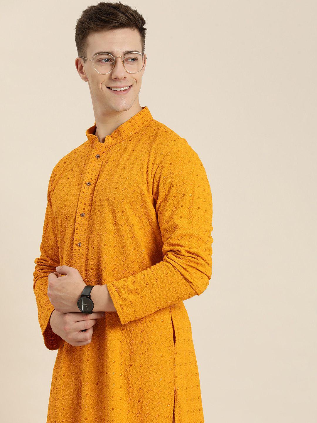 here&now men ethnic motifs embroidered chikankari kurta