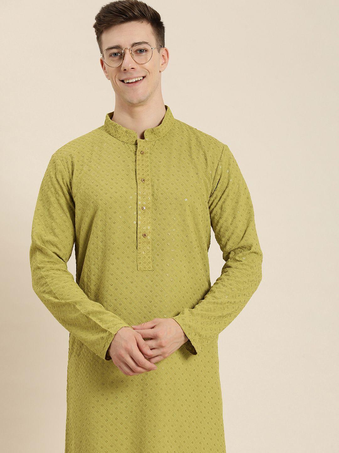 here&now men ethnic motifs embroidered chikankari kurta