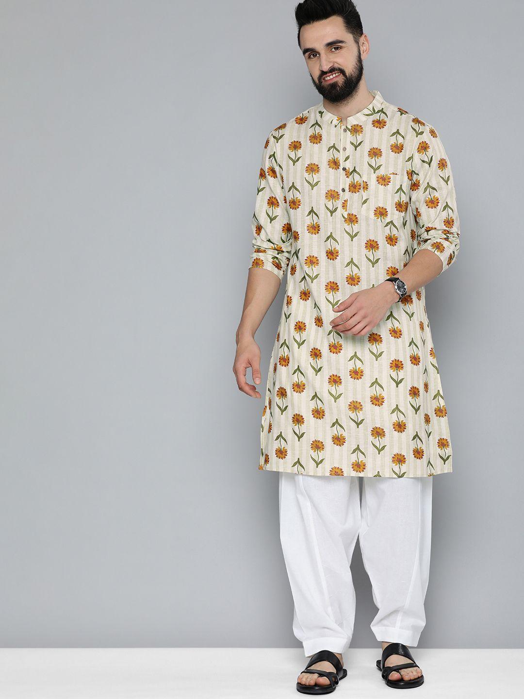 here&now men floral printed kurta with pyjamas