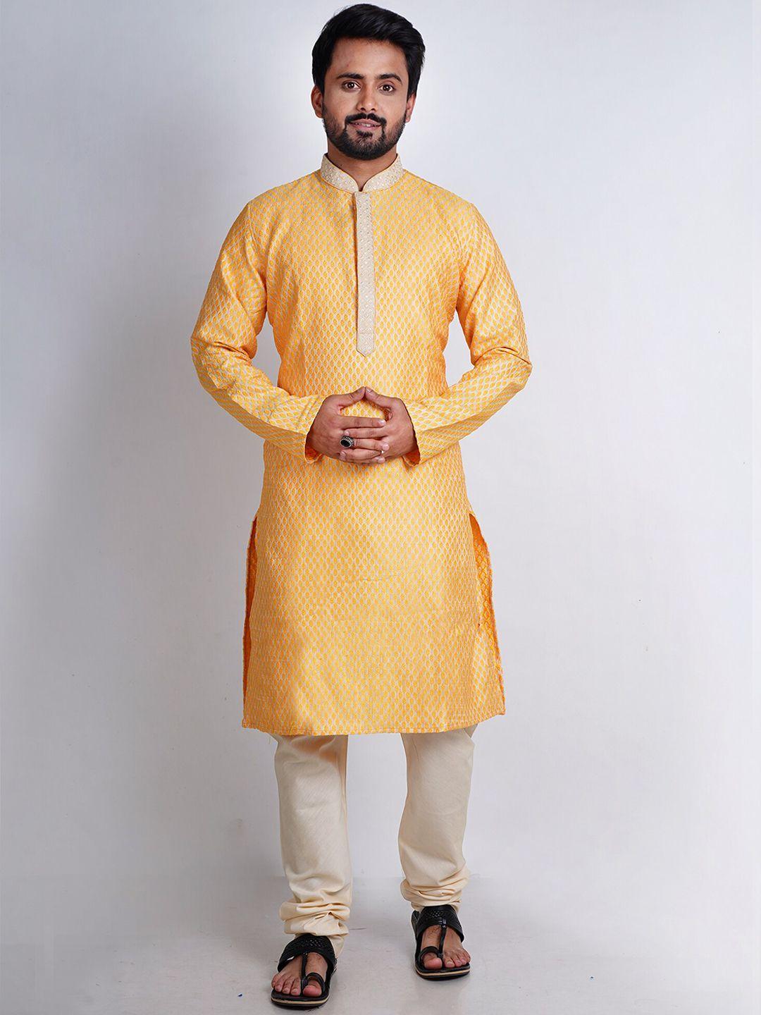 here&now men geometric woven design jacquard kurta