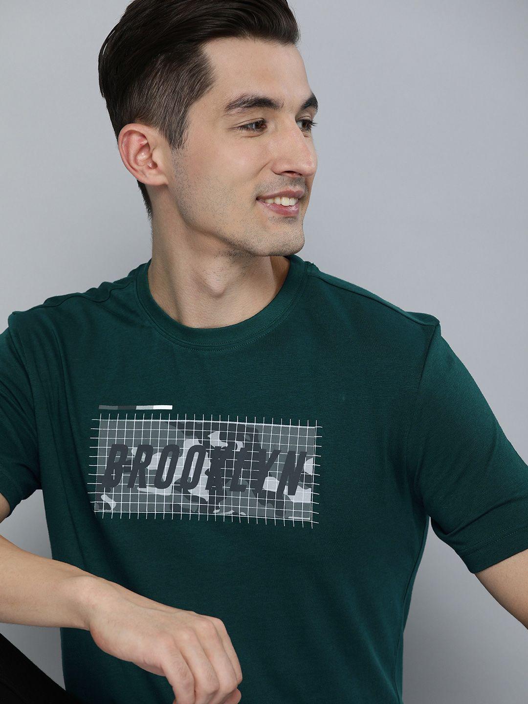 here&now men green printed pure cotton t-shirt