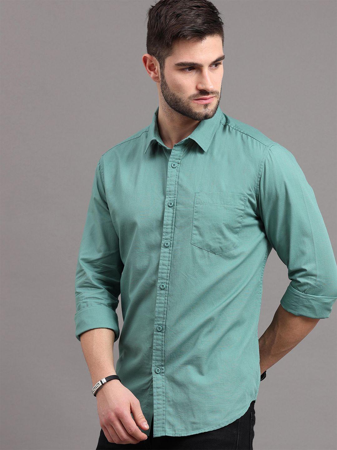 here&now men green slim fit casual shirt