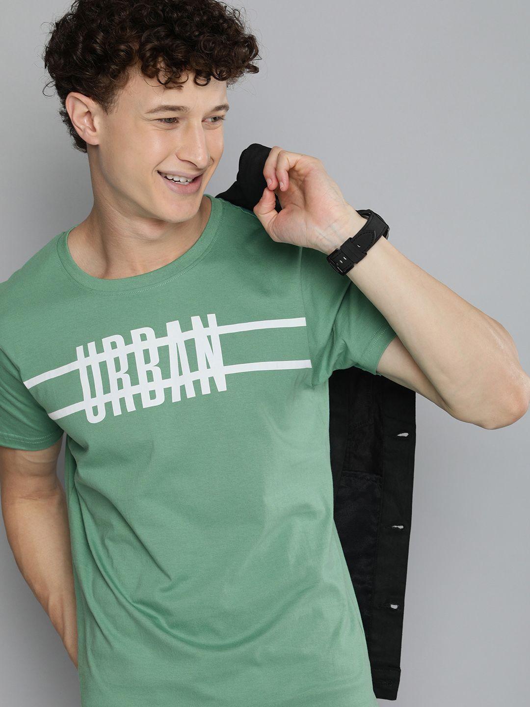 here&now men green typography printed t-shirt