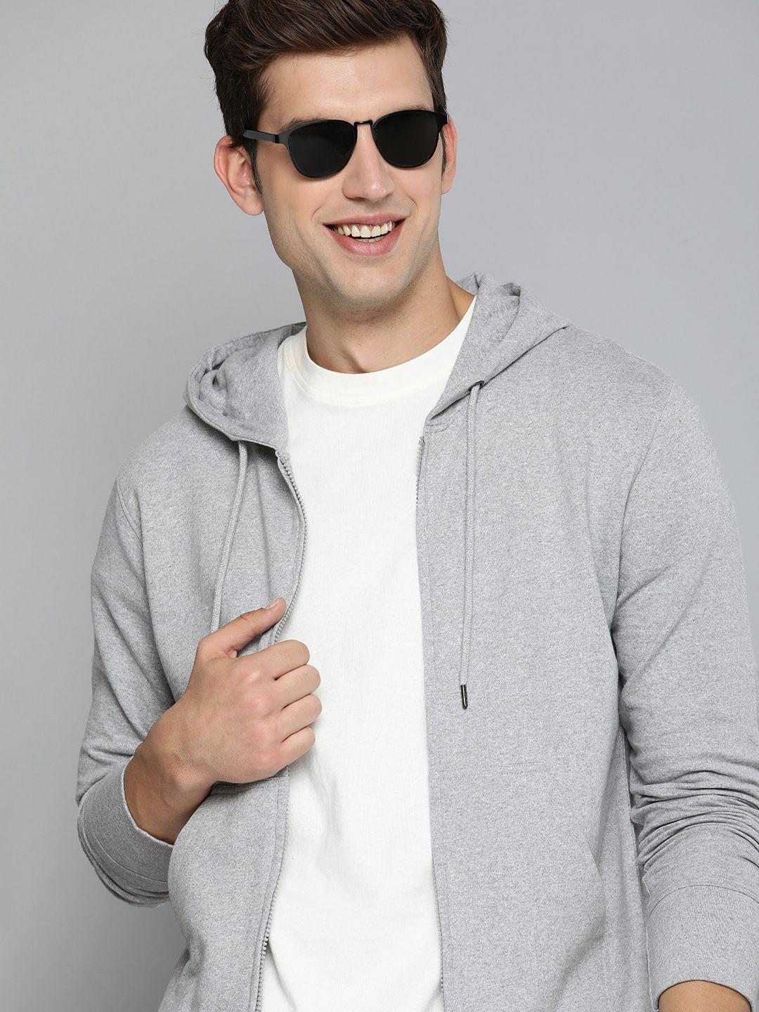 here&now men grey melange hooded sweatshirt