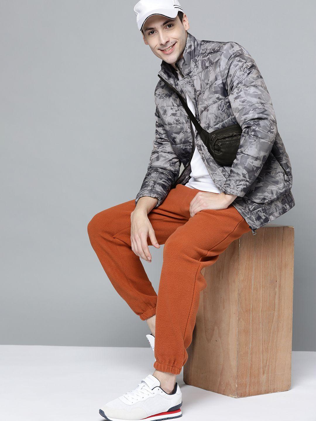 here&now men grey printed padded jacket