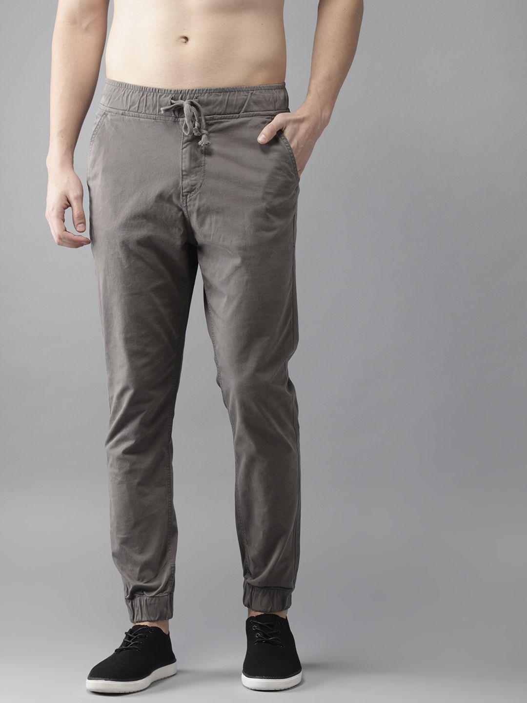 here&now men grey regular fit solid joggers