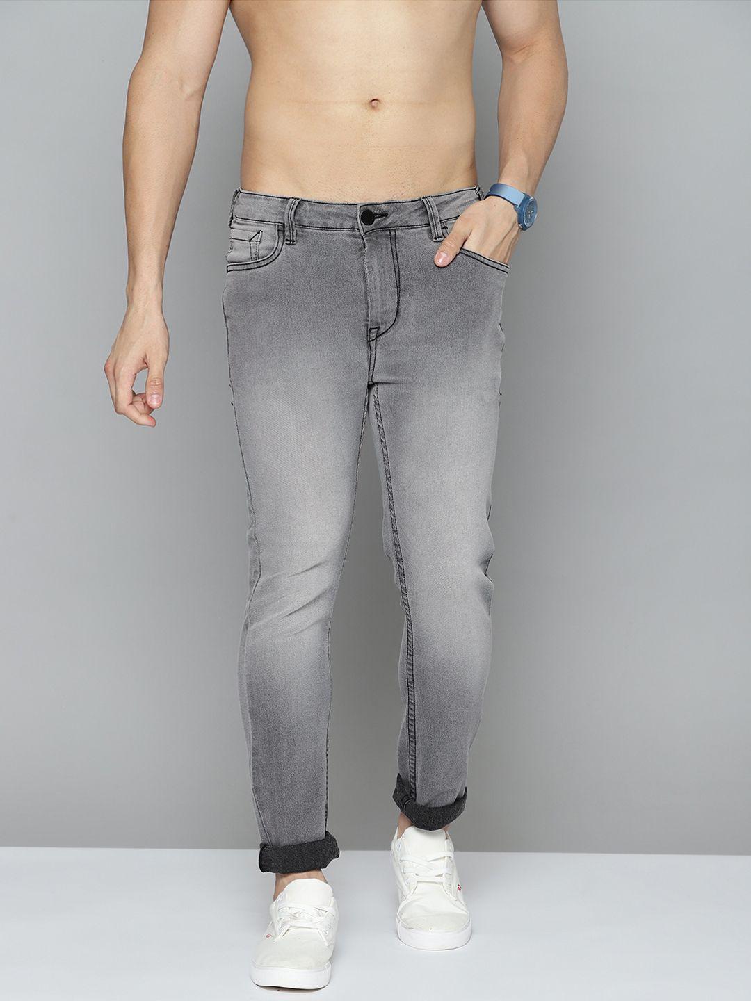 here&now men grey skinny fit light fade stretchable jeans