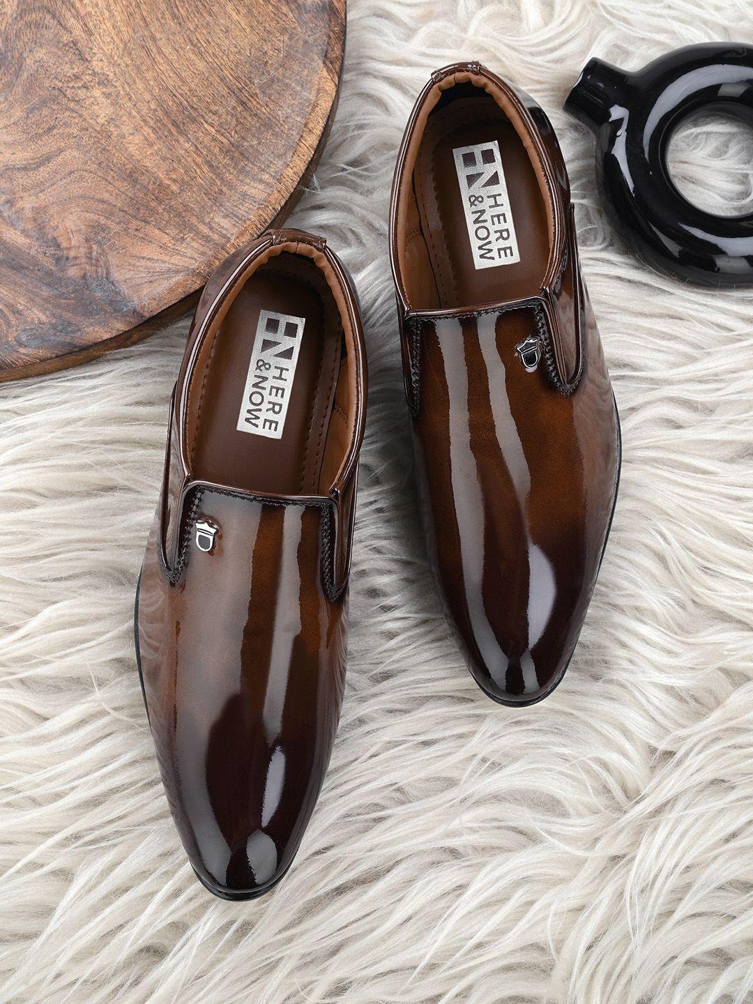 here&now men leather slip on formal shoes