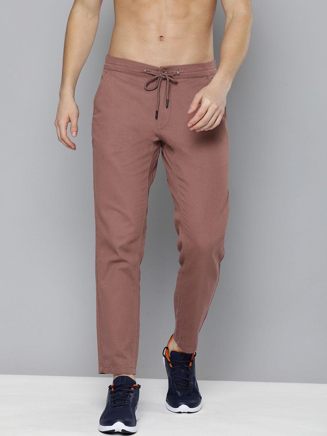 here&now men light mauve slim fit chinos trousers