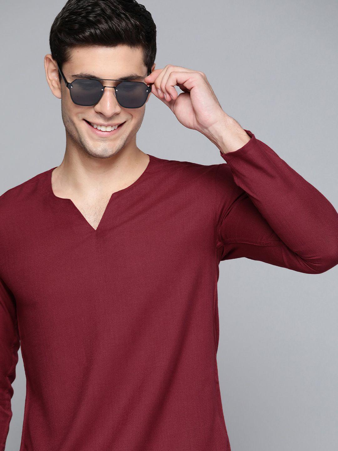 here&now men maroon cotton kurta