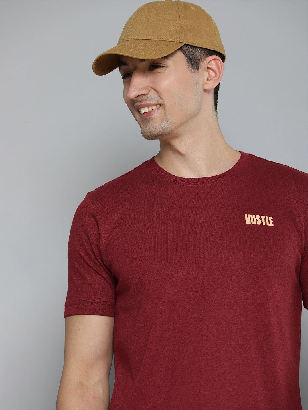 here&now men maroon pure cotton t-shirt