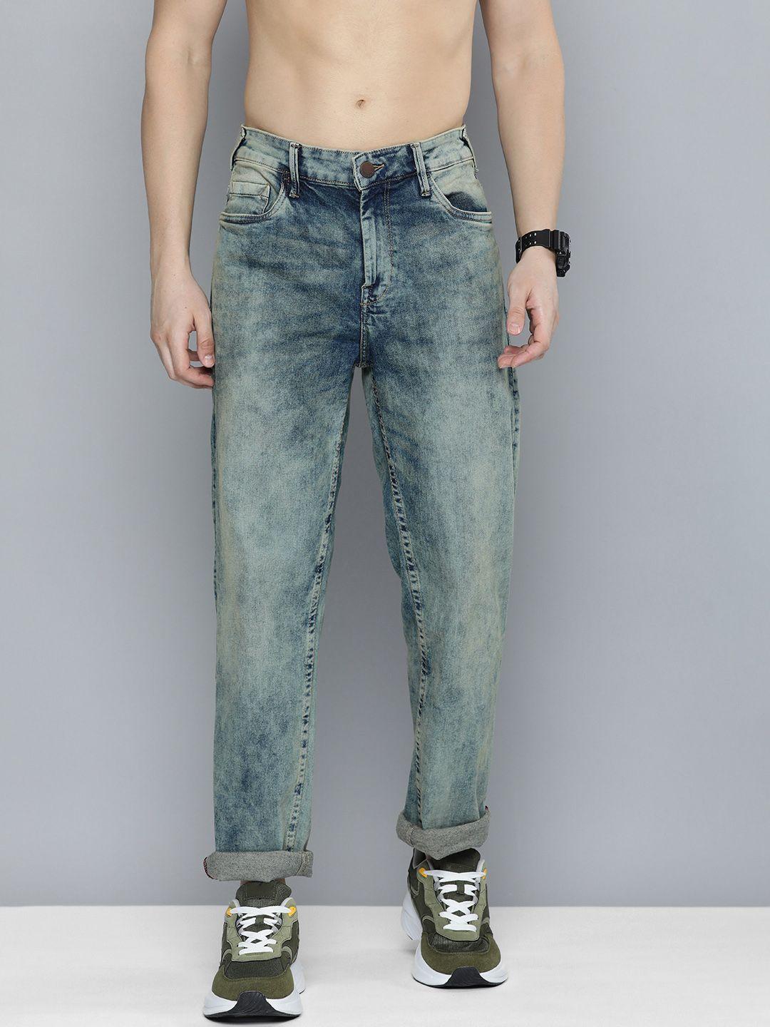 here&now men mid rise regular fit heavy fade acid wash stretchable jeans