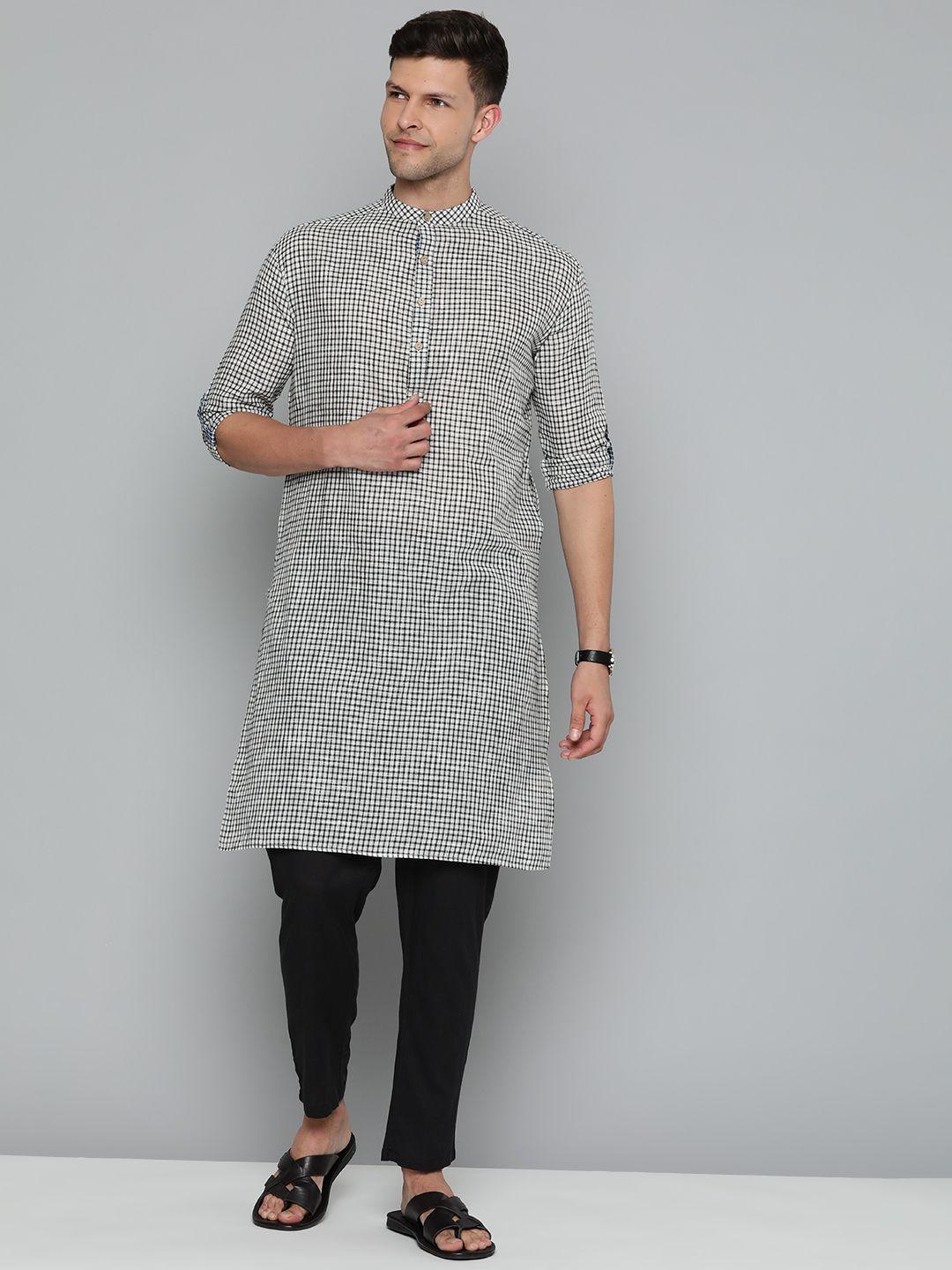 here&now men multicoloured checked kurta