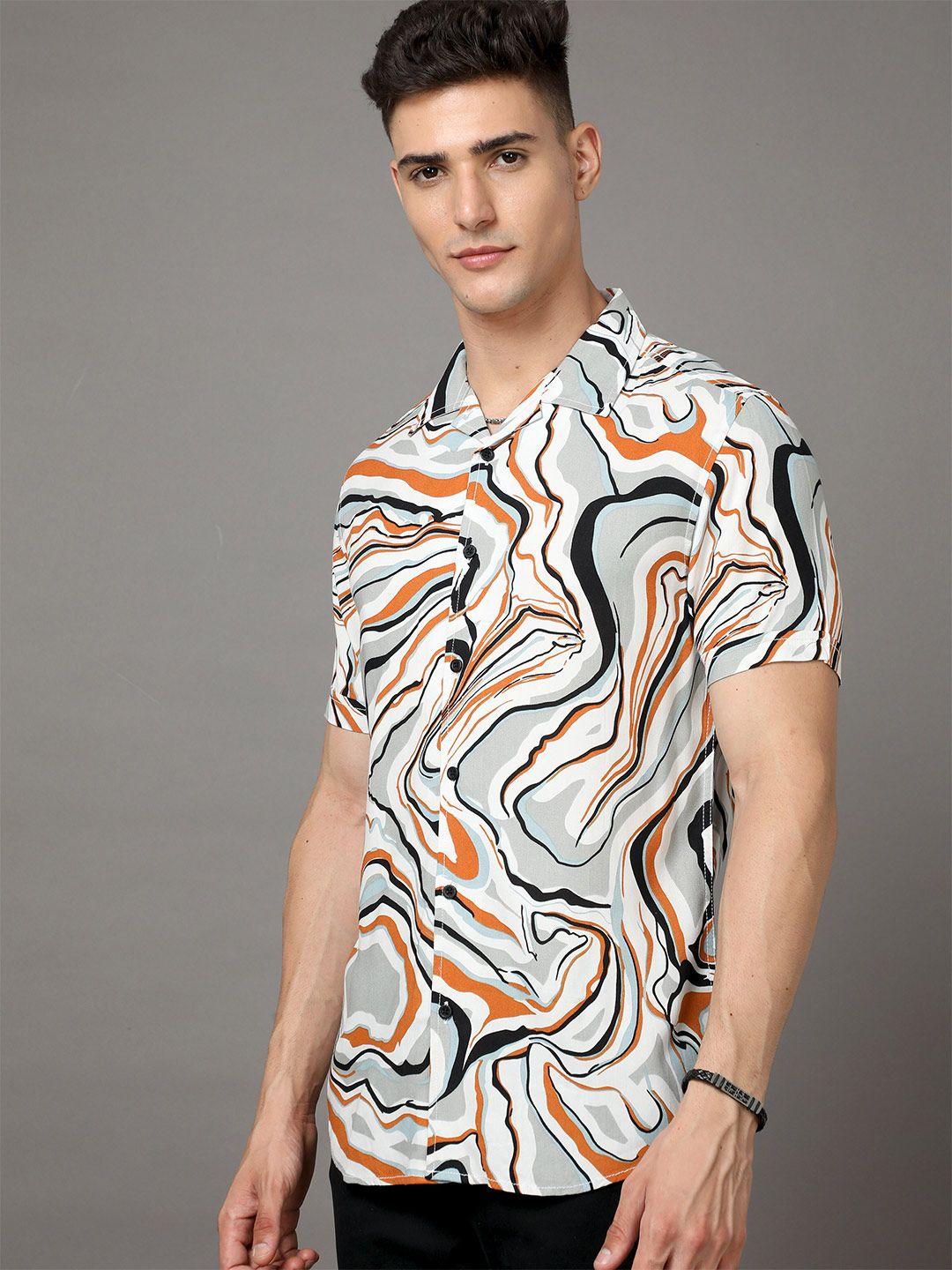 here&now men multicoloured slim fit opaque printed casual shirt