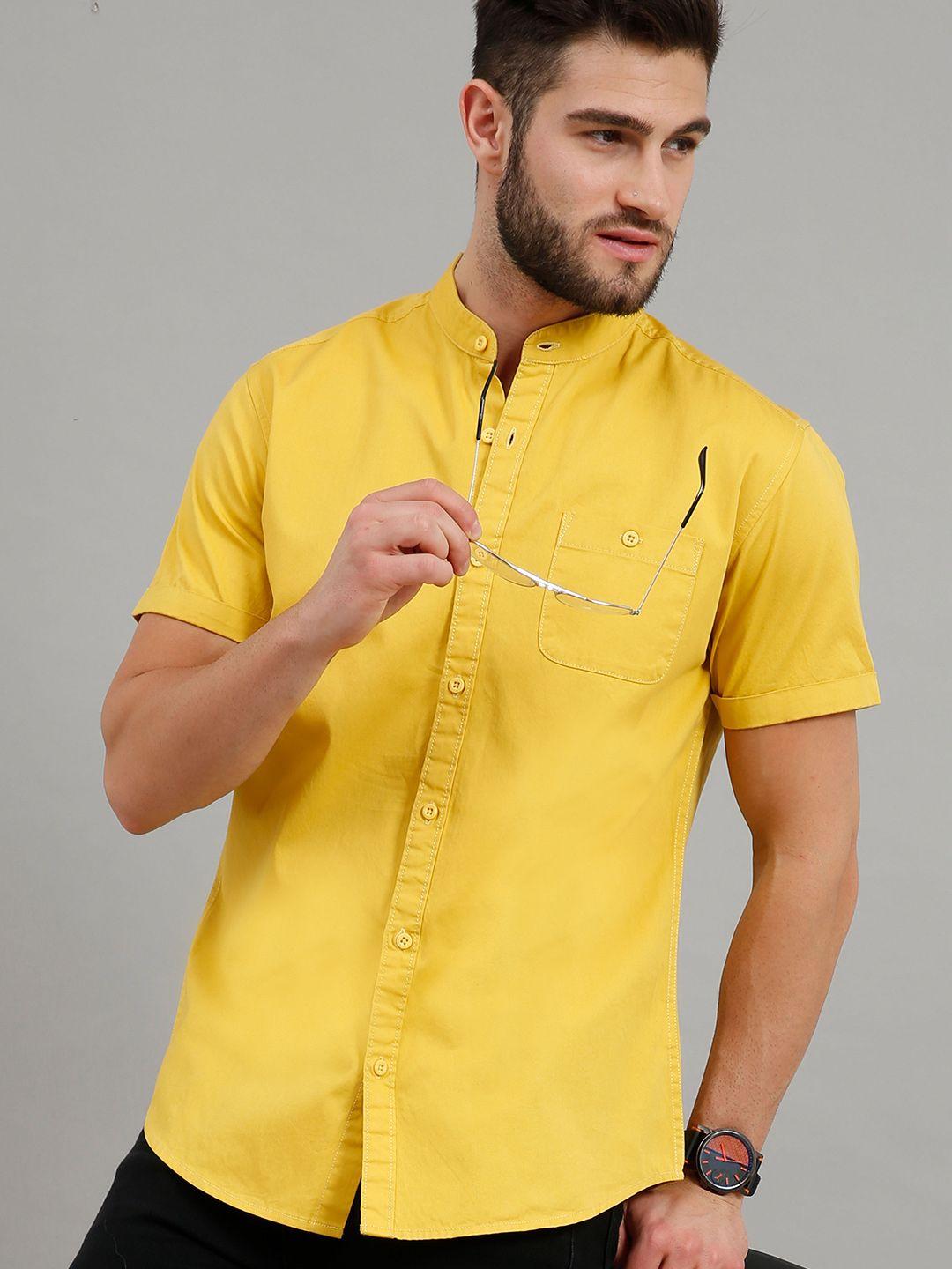 here&now men mustard slim fit casual shirt