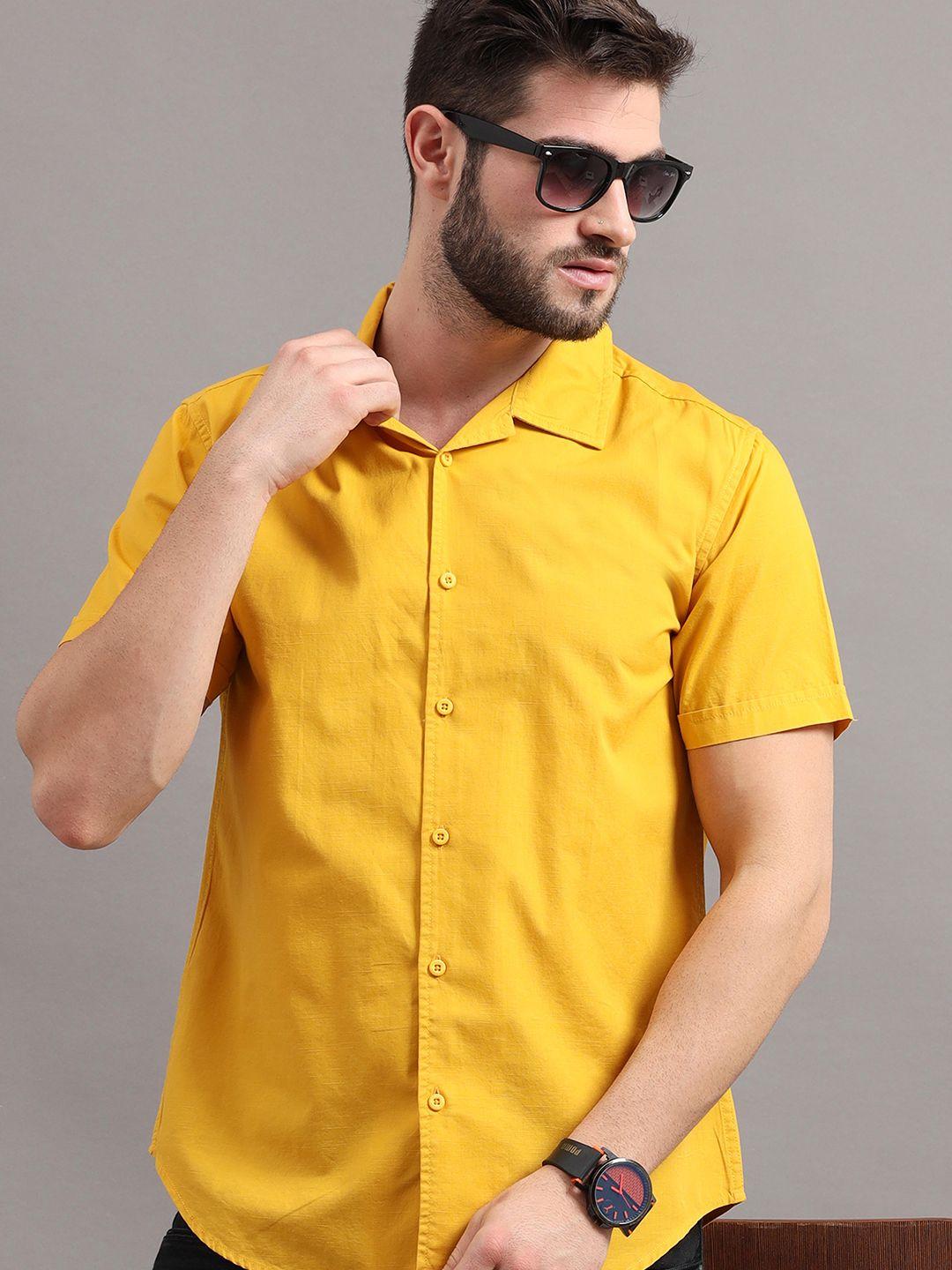 here&now men mustard slim fit casual shirt