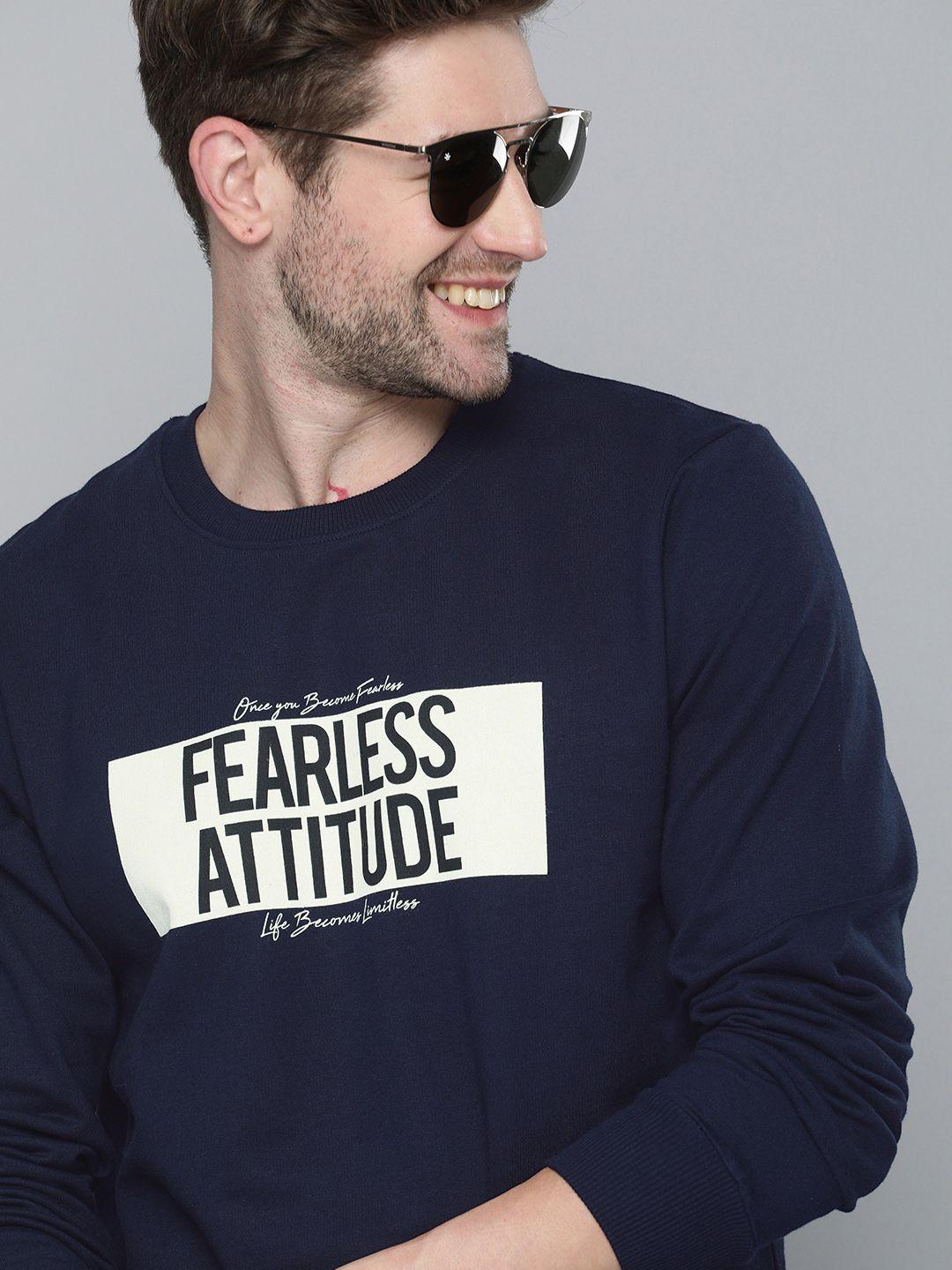 here&now men navy blue printed sweatshirt