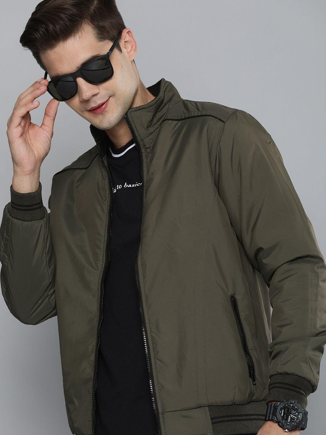 here&now men olive green bomber jacket